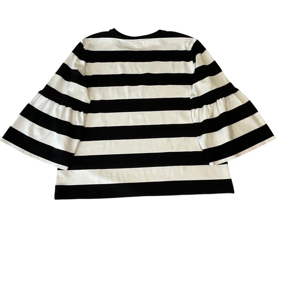 Lauren Ralph Lauren Top XL Navy Blue White Striped Bell Sleeve Knit Blouse - Picture 3 of 6